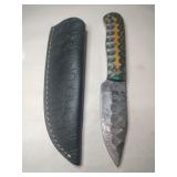 Handmade fixed blade Damascus knife w/ sheath 4 '
