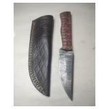 Handmade fixed blade Damascus knife w/ sheath 4'