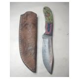Handmade fixed blade Damascus knife w/ sheath 4 '