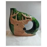 Hand painted  porcelain glazed deer vase 11 x9.5