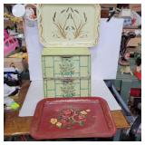 Metal bread box and 2 metal trays