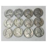 12  nickels 1940s-1960s