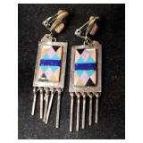 Silver  native American dangle clip earrings