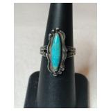 Silver Turquoise Ring Marked Sterling size 5.5