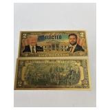 2 gold foil Trump-Vance elected bills