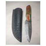 Handmade fixed blade Damascus knife w/ sheath 4'