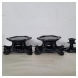 Tiffin Black glass fish bowl stands and 1 black