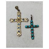 2 silver cross pendants Marked 925.   .285oz