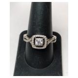 Silver clear Stone ring marked 925 size 9.