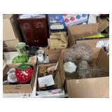Assorted glassware, bakeware, folk art pieces,