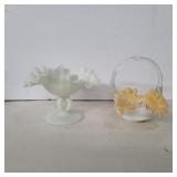 Fenton ruffle edge yellow and white basket and