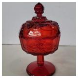 L.g Wright red glass compote 6.5in tall