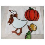 Stained glass pumpkin, girl, duck