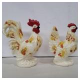 2 cermanic rooster and chicken figures 7.5in