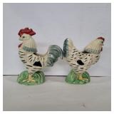 2 cermanic wall pocket rooster and chicken 8.5in