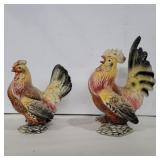 2 cermanic rooster and chicken figures 6.5in and