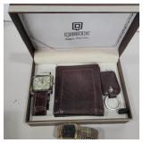 Qbos watch, wallet, Keychain set and men's watch