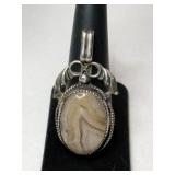 Silver Tan Stone pendant Marked Sterling.