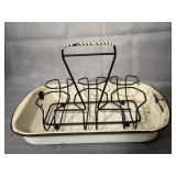enamelware food serving tray and matching wire