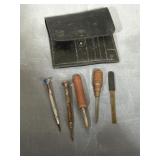 Old leather working tools with case