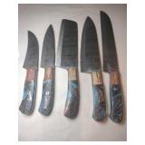 Handmade fixed blade Damascus 5 piece chef set
