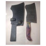 Handmade fixed blade Damascus meat cleaver w/