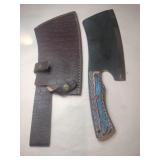 Handmade fixed blade Damascus meat cleaver w/