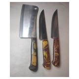 Handmade fixed blade Damascus 3 piece chief set