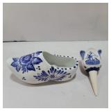 Blue delft Dutch shoe 7in and Tulip candle/vase