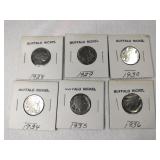 6 Buffalo nickels
