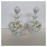 2 dithridge painted white glass decanters 8.5in