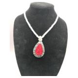 White seed beaded teardrop shape red coral mop
