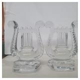 Fostoria Lyre clear glass bookends 7.5in tall