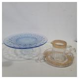 Blue glass cake plate 2.5in x 8in and Heisey