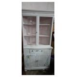 White hand painted corner cabinet 70x36x23in