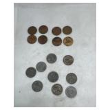 9 steel wheat pennies and 8 other pennies
