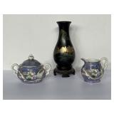 Chinese Fuzhou 7" black lacquer vase & Kenmar