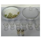 Porcelain fruit plate with gold rim, glass