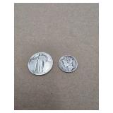 1945 Mercury Dime and Standing Liberty Quarter