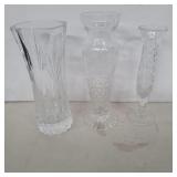 3 small crystal vases 6.5in