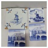 4 blue and white porcelain and cermanic coasters