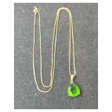 Silver gold tone greenstone pendant box chain