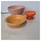 2 small pottery bowls and 1 stand