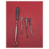 4 Button Hooks with Sterling Handles