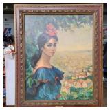 Framed Spanish lady picture 36in x 30in