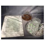 Teleflora France glass ice bucket, 18 x 12 marble