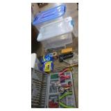 Drill bit set, pliers,  fly straps, and storage