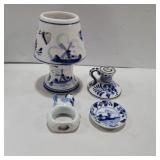 Blue delft candle and shade, candle holder, small