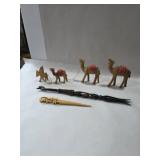 Wooden Camel Herd and 2 Wooden Carved Tourist Art