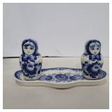 Handmade Gzhel Russian doll salt and pepper with